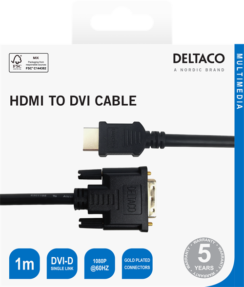 Cavo Deltaco Hdmi a DVI-D (18+1) 1Mt